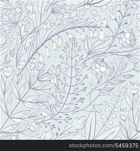 vector floral seamless pattern with herbs and berries