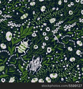 vector floral seamless pattern with herbs and insects