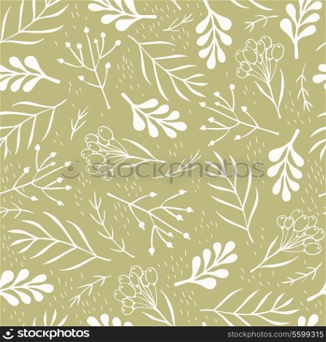vector floral seamless pattern with leaves and berries