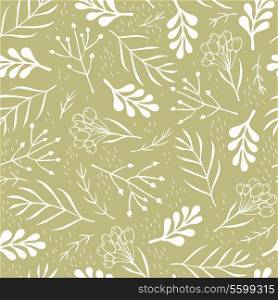 vector floral seamless pattern with leaves and berries
