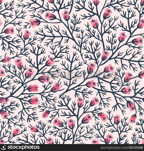vector floral seamless pattern with little buds and leaves