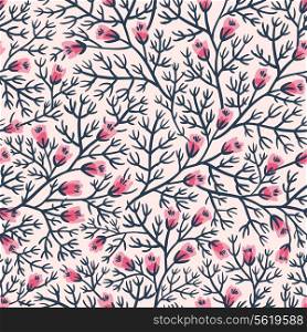 vector floral seamless pattern with little buds and leaves