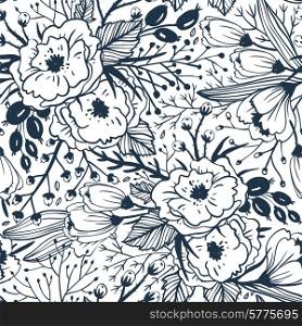 vector floral seamless pattern with old-fashioned roses