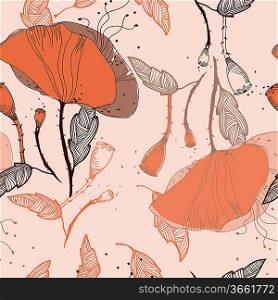 vector floral seamless pattern with orange poppies