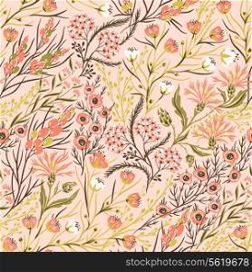 vector floral seamless pattern with pastel blooming flowers
