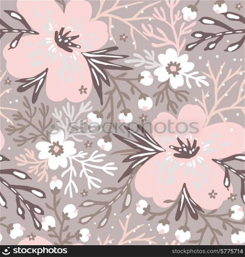 vector floral seamless pattern with pastel blooms