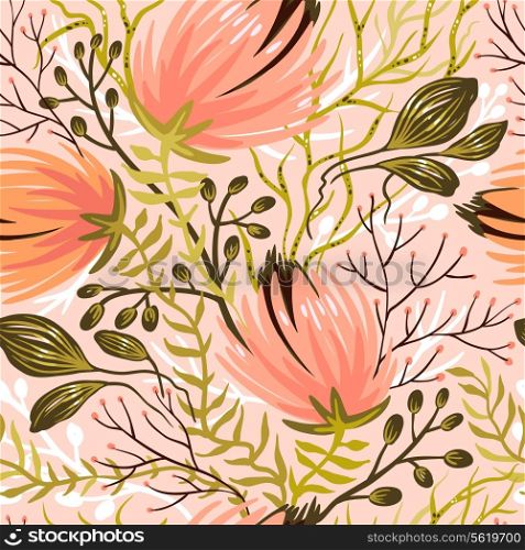 vector floral seamless pattern with pastel exotic flowers