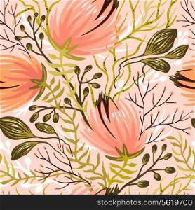 vector floral seamless pattern with pastel exotic flowers