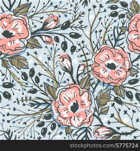 vector floral seamless pattern with pastel roses