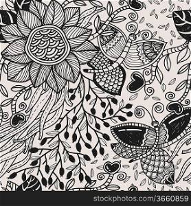 vector floral seamless pattern with plants,flowers and butterflies