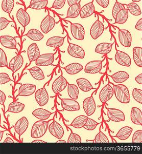 vector floral seamless pattern with red leaves