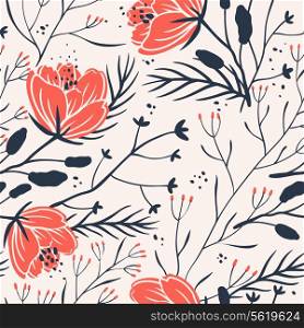 vector floral seamless pattern with red poppies