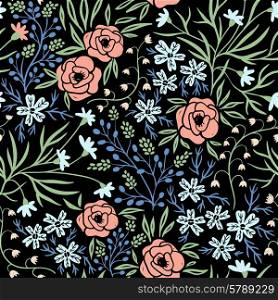 vector floral seamless pattern with roses and summer blooms