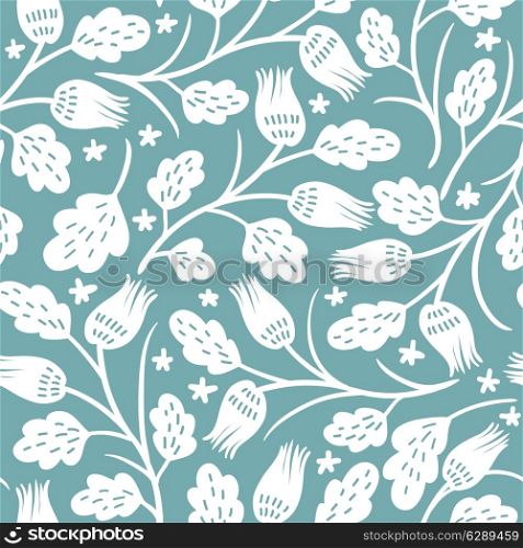 vector floral seamless pattern with silhouettes of fantasy plants