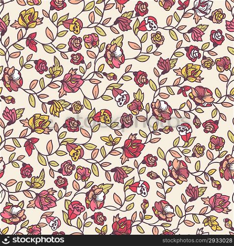 vector floral seamless pattern with small blooming flowers