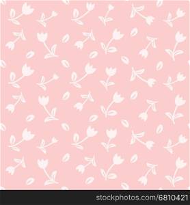 Vector floral seamless pattern with small white tulip flowers on pink. Can be used for fabric, textile, clothing, baby wallpapers or scrap booking.