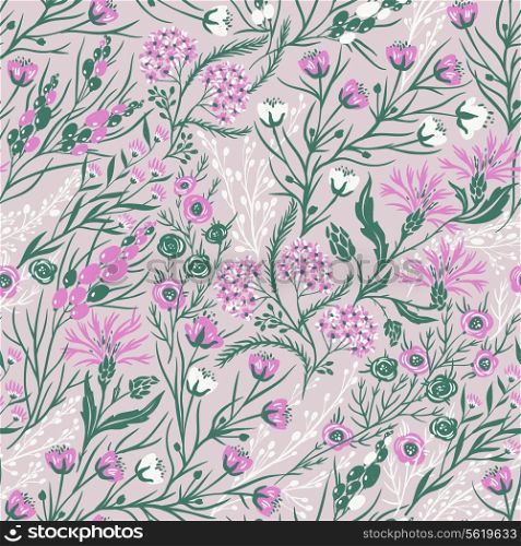 vector floral seamless pattern with summer flowers and plants