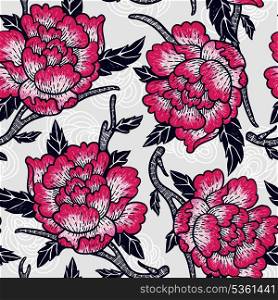 vector floral seamless pattern with vintage blooming roses