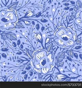 vector floral seamless pattern with vintage blooming roses and berries