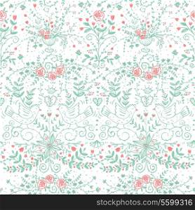 vector floral seamless pattern with vintage bowls and roses