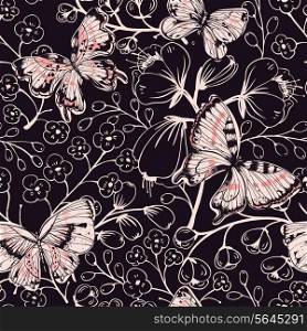 vector floral seamless pattern with vintage butterflies