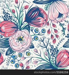 vector floral seamless pattern with vintage flowers
