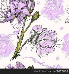 vector floral seamless pattern with violet blooming flowers