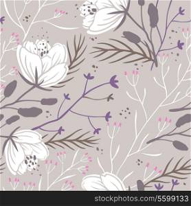 vector floral seamless pattern with white poppies on a beige background