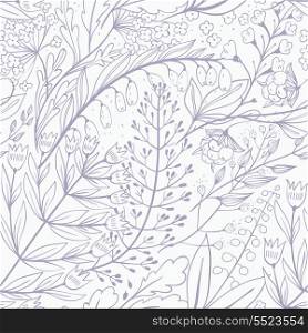 vector floral seamless pattern with wild herbs and berries