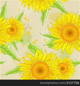 Vector floral seamless pattern with yellow sunflowers