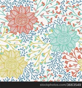 vector floral seamless patternwith flowers and herbs