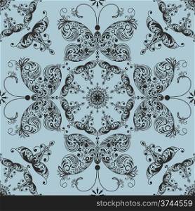 Vector floral seamless spring pattern with butterflies, seamless pattern in swatch menu