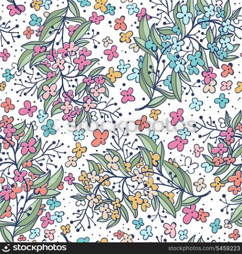vector floral seamless texture. hand drawn vector pattern with colorful blooming flowers