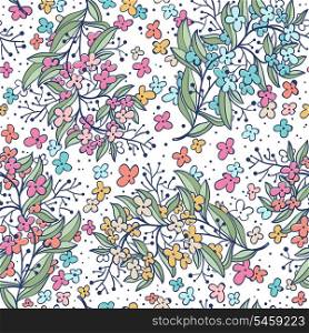 vector floral seamless texture. hand drawn vector pattern with colorful blooming flowers