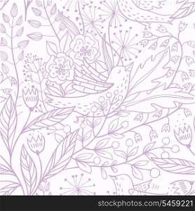 vector floral seamless texture. vector seamless pattern with hand drawn plants and birds