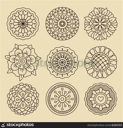 Vector floral set in moroccan design. Graphic collection with mehndi indian henna tattoo flowers. Mehndi indian henna tattoo flowers