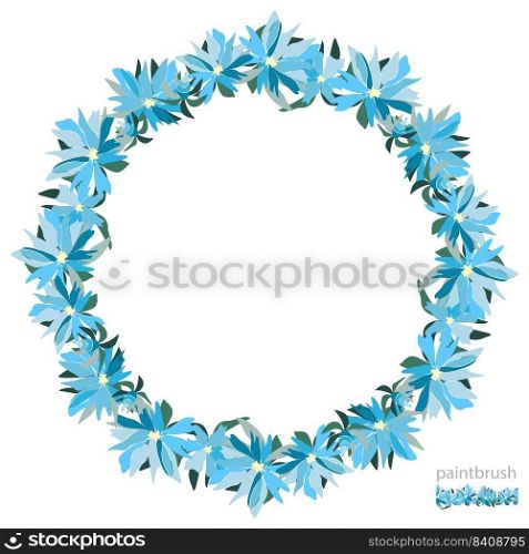 Vector floral set of seamless floral strokes of blue meadow flowers and leaves. Isolated illustration. Floral design for greeting cards, floral background. Festive drawing, wedding, birthday. Floristics.