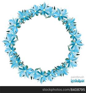 Vector floral set of seamless floral strokes of blue meadow flowers and leaves. Isolated illustration. Floral design for greeting cards, floral background. Festive drawing, wedding, birthday. Floristics.