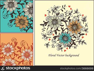 vector floral set with fantasy blooming flowers