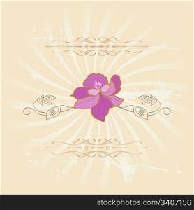 Vector floral vintage style with pink flower and leaves