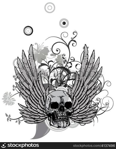 vector floral with skull and wings
