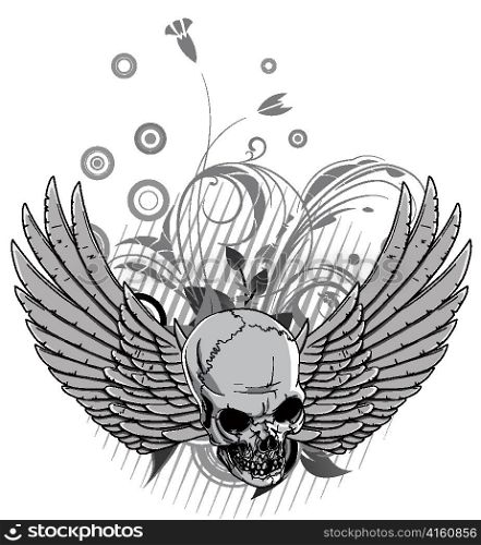 vector floral with skull and wings