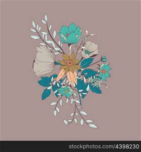 Vector flower bouquet, botanical and floral decoration hand drawn, vector illustration