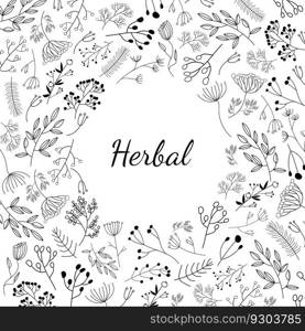 Vector flower frame line art. Floral card with leaves Isolated on white background.. Vector flower frame line art. Floral card with leaves