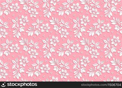 Vector flower seamless pattern background. Elegant texture for backgrounds. 3D elements with shadows and highlights. Paper cut.