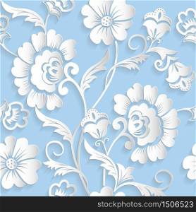 Vector flower seamless pattern element. Elegant texture for backgrounds. 3D elements with shadows and highlights. Paper cut.