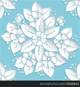Vector flower seamless pattern element. Elegant texture for backgrounds. 3D elements with shadows and highlights. Paper cut.