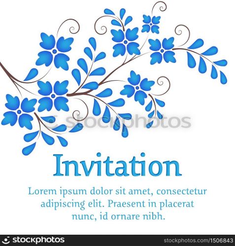 Vector flowers. Invitation or wedding card with elegant blue flowers on the branch. Elements for design.. Vector flowers. Invitation or wedding card with elegant blue flowers on the branch.