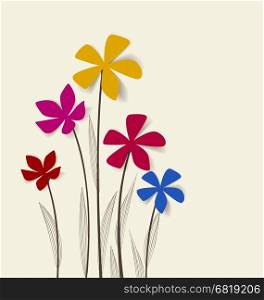 Vector flowers with colors petals on a bright background. Flowers