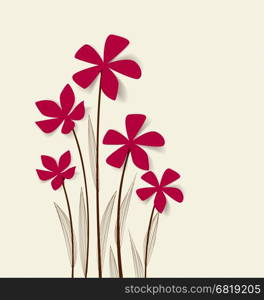 Vector flowers with pink petals on a bright background. Flowers